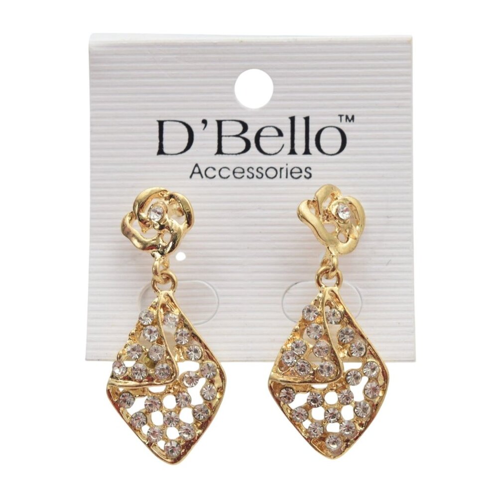 Gold Tone Drop Dangle Earrings Rhinestones By DBello